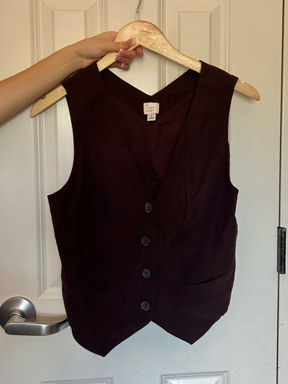 Women's Brown V-Neck Button Vest